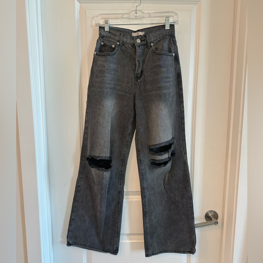 Women’s High-Rise Distressed Wide-Leg Jeans - Black Wash